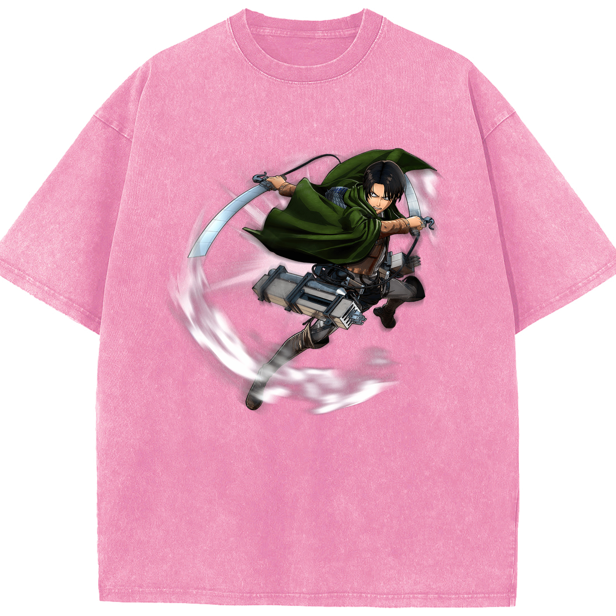 （画像用） 進撃の巨人 リヴァイ·アッカーマン Attack on Titan Levi Ackerman 綿100% ヴィンテージ風 半袖Tシャツ（フロントプリント）